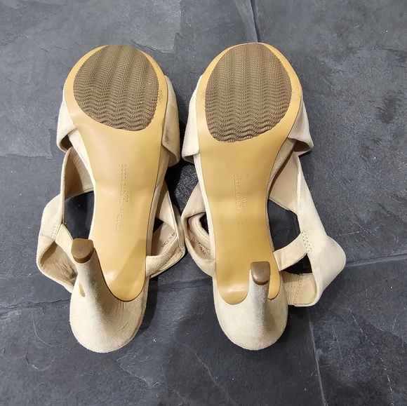 DIANE VON FURSTENBERG Beige Suede Platform Open Toe Stiletto Sandals Pumps 7.5 - - Picture 4 of 6